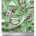 thumbnail image 1 of Soimoi Poly Georgette Fabric Tea Cup,Lemon Slice & Ginger Vegetable Print Sewing Fabric Yard 52 Inch Wide, 1 of 3