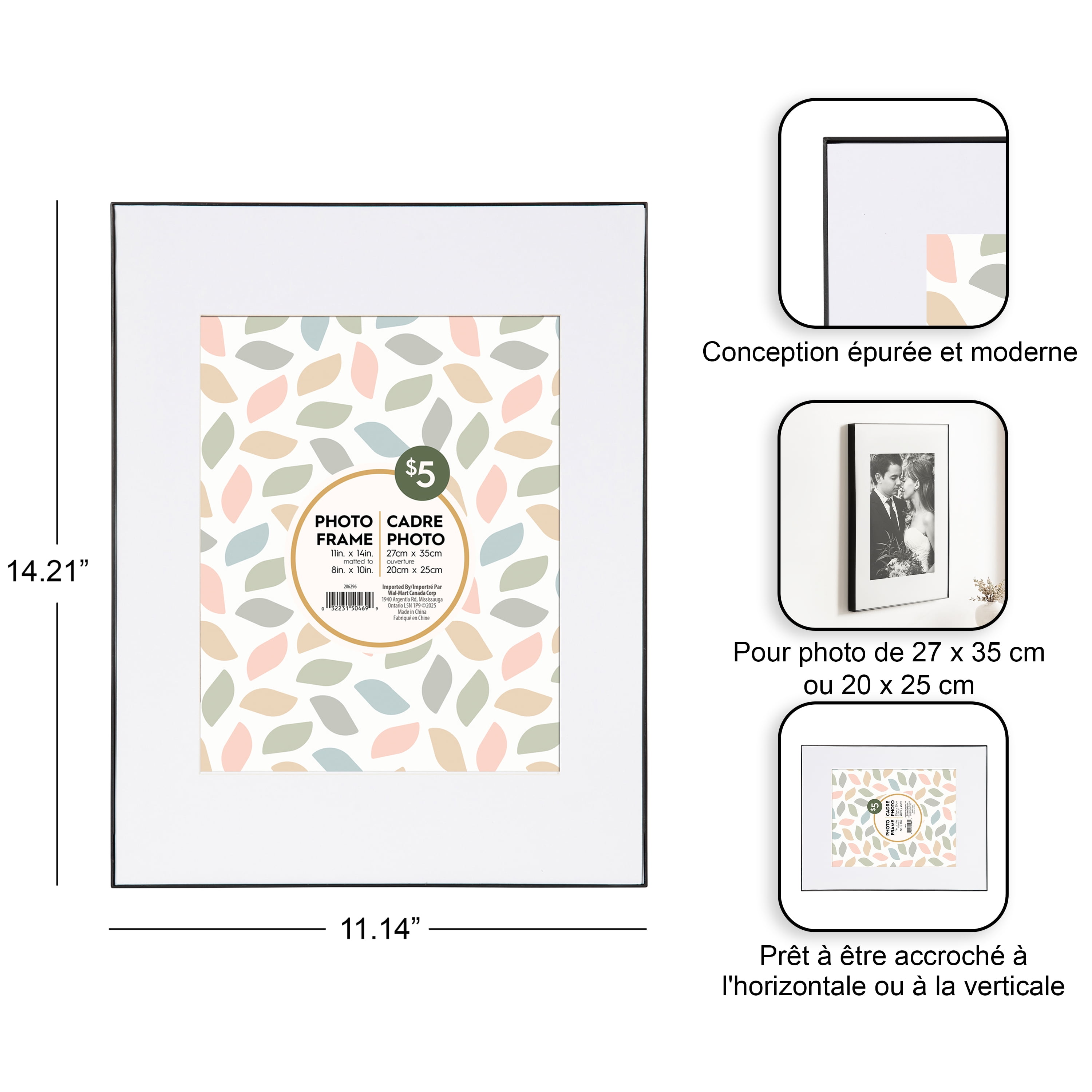 Cadre photo noir Slimline de DesignOvation 27,94x35,56 cm/20,32 x 25,4cm