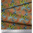 thumbnail image 3 of Soimoi Brown Poly Georgette Fabric Colorful Butterfly Printed Fabric 1 Yard 52 Inch Wide, 3 of 5