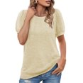 thumbnail image 3 of Timegard Hauts pour Femmes Col Rond Manches Courtes en Maille Bouffante Confortable Été Décontracté Ample Chemise Haut Blouse, 3 of 5