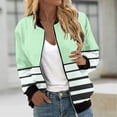 thumbnail image 2 of vdgthytj Fall Jackets for Women Long Sleeve Zip up Stand Collar Bomber Jacket Fall Trendy Color Block Striped Coat, 2 of 5