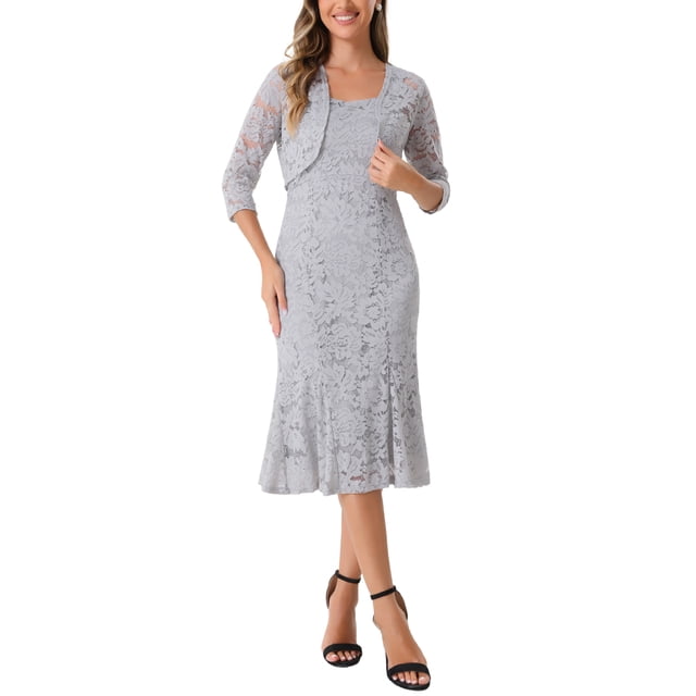 INSPIRE CHIC Robe d'Invitée de Mariage pour Femme Tenues de Soirée 2 Pcs Robes Sans Manches avec Boléro TP Gris Pâle