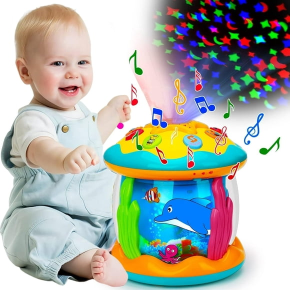 JUNWELL Jouets pour Bébé 6 à 12 Mois - Jouet Musical Lumineux Rotatif Océan pour Ramper pour Nourrissons Jouets pour le Temps sur le Ventre pour 6-12 Mois Cadeaux Garçon Fille de 1 An Jouet Interactif pour Tout-Petit