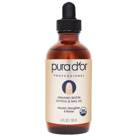 PURA D'OR Organic Nail and Cuticle Oil (4oz) Nourishing Treatment with Dropper - Natural Blend Enriched with Biotin, Vitamin E, Milk for Nail Growth, Healthy Nail Beds and Great for Acrylic Nails
