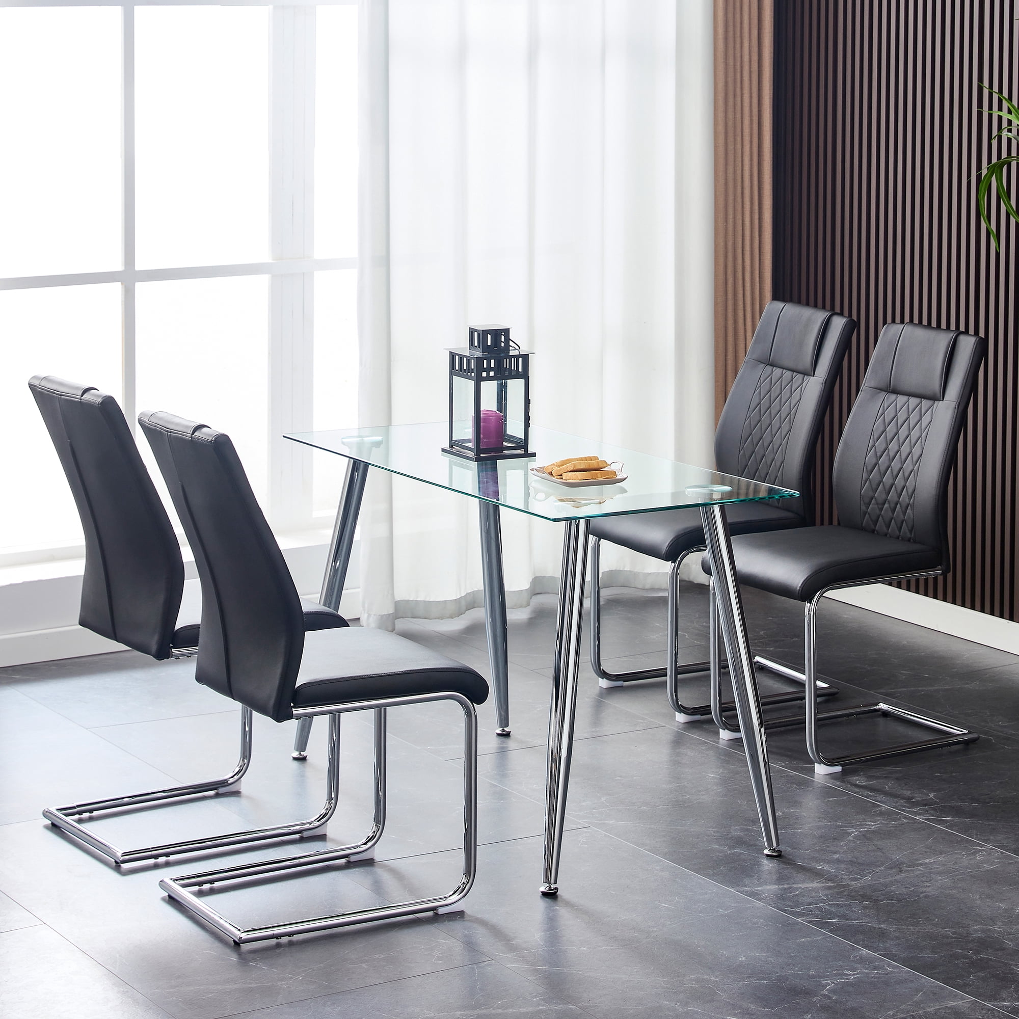 Noble House Ensemble de 6 chaises de salle à manger modernes, siège rembourré en faux cuir avec pieds métalliques, pour cuisine, salon ou chambre, noir