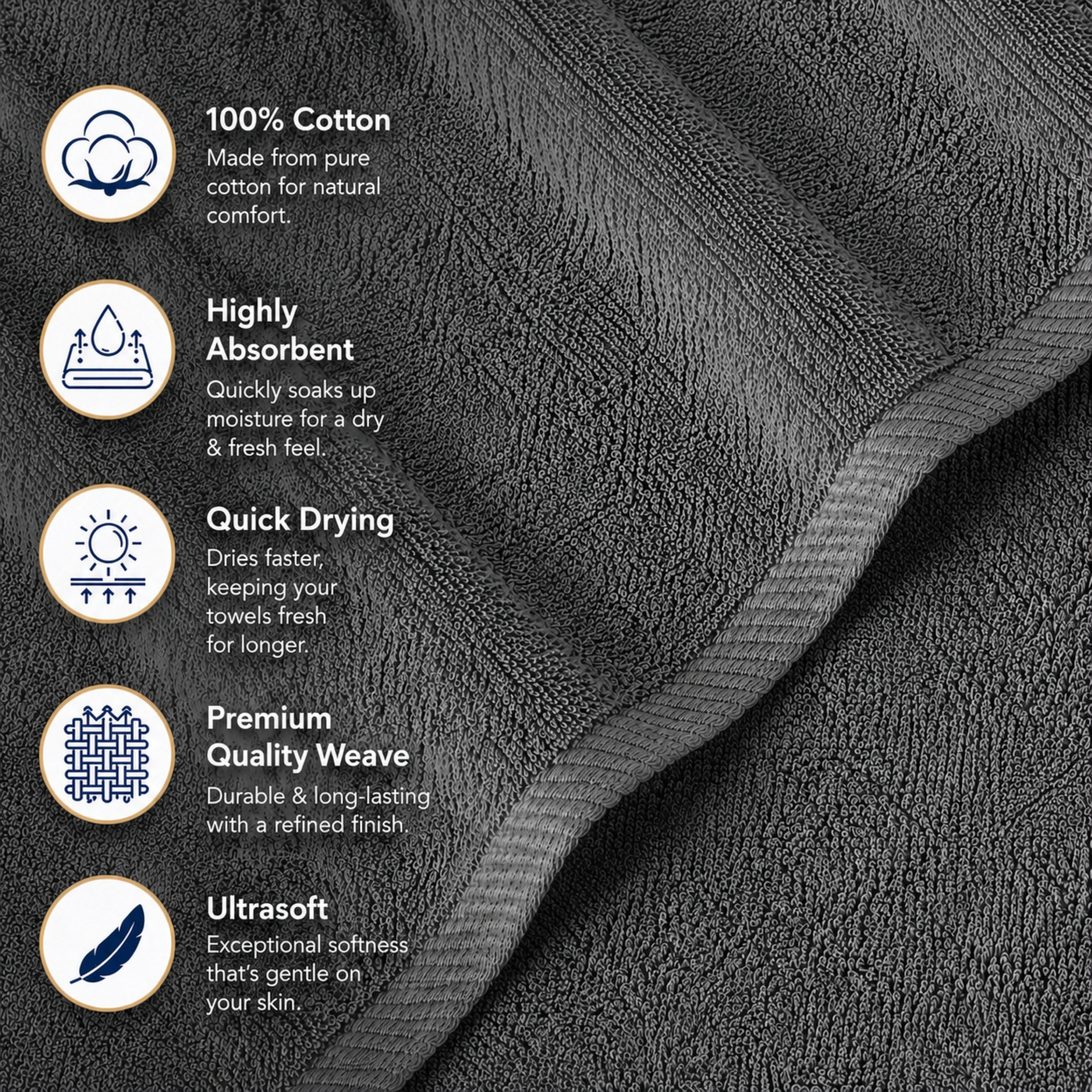 Swift Home 2 Pack Bath Towel Set – 100% Cotton, Luxuriously Soft, Highly Absorbent, Quick Dry, Grey