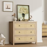 Rattan Dressers for Bedroom, Boho Tall Drawer Dresser with Storage, Wooden Closet Dressers Chest of Drawers Freestanding for Bedroom, Nursery, Living Room, Natural