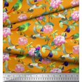 thumbnail image 2 of Soimoi Rayon Fabric Leaves,Floral & Hummingbird Bird Printed Fabric 1 Yard 42 Inch Wide, 2 of 3