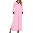thumbnail image 1 of AherBiu Pyjamas pour Femmes à Manches Longues, Chemises de Nuit à Col en V Fendu, Vêtements de Nuit Confortables, Robes Longues avec Poches, 1 of 5