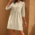 thumbnail image 4 of Ovzne Robes pour Femmes Robe Mode Décontractée Couleur Unie Poche à Nouer Été Manches 3/4 Col en V Robe Maxi Grande Taille Liquidation, 4 of 7
