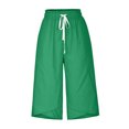 thumbnail image 4 of AherBiu Womens Capris for Summer Cotton Linen High Waisted Drawstring Cropped Pants Loose Lounge Capris Trousers, 4 of 6