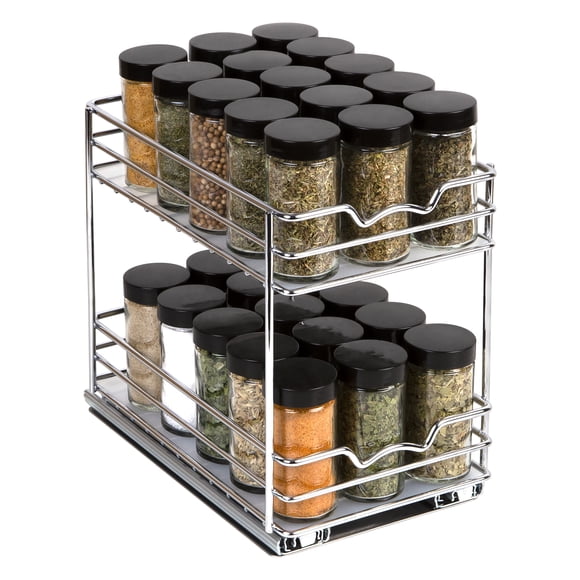 Organisateur de Porte-Épices pour Armoire, Porte-Épices Double Coulissant pour Armoires 6-3/8 Pouces L x 10-3/8 Pouces P, Chrome
