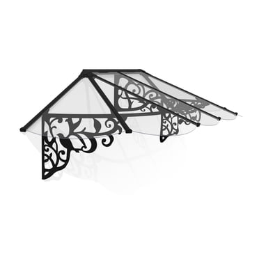 Auvent de porte Canopia de Palram Lily 35 po x 105 po cadre noir avec panneaux transparents