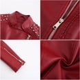 thumbnail image 4 of WEIYLL Womens Fleece Jackets Leather Motorcycle Short Lightweight Pleather Crop Wine Cold Weather Tops Size S, 4 of 8