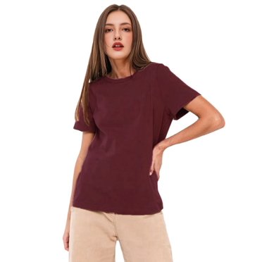 Womens Oversized Short Sleeve T Shirts Crew Neck Loose Workout Tee Casual Summer Tops Cotton Dark red L