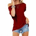 thumbnail image 4 of CHGBMOK Plus Size Womens Tops Fashion Womens Solid Color Off The Shoulder Button Short Sleeve Tops Blouses Summer Beach Tops on Clearance, 4 of 6