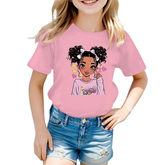 PMVFHDE T-Shirts pour Fille Jolis Hauts d'Été pour Fille Jolis T-Shirts pour Fille Hauts Filles T-Shirts Graphiques Enfant Filles Joli Graphique Col Rond Manche Courte Tee T-Shirt d'Été Rose,11-12 Ans