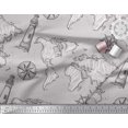 thumbnail image 2 of Soimoi Gray Cotton Poplin Fabric Direction Compass & Lighthouse Map Print Fabric by the Yard 42 Inch Wide, 2 of 5