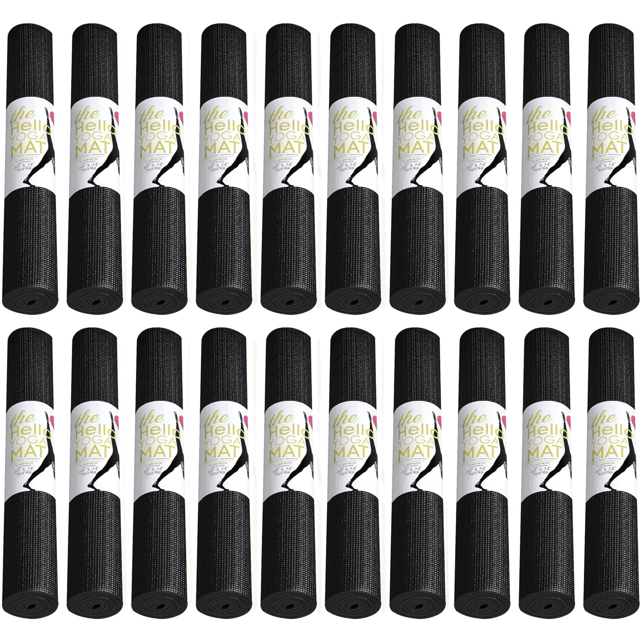 Hello Fit 20-Pack Yoga Mat, 68" x 24" Non Slip Exercise Mat, 4mm Thick Gym Mat for Fitness and Stretching, Bulk Non Toxic Yoga Mats for Schools and Studios, Assorted