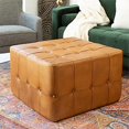 thumbnail image 2 of Bumble Mid-Century Modern 30-inch Square Genuine Leather Ottoman inTan, 2 of 3