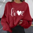 thumbnail image 2 of Ketyyh-chn99 Chemises pour Femmes Blouse Ample pour Dames Col Ras du Cou Manches Longues Chemises pour Femmes Hauts Surdimensionnés Chandails Décontractés Rouge,G, 2 of 4