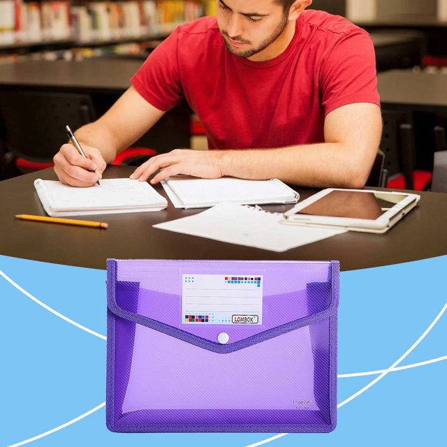 Ecohintz Plastic Folders A5 Expanding File Folder - Snap-Closure Document Organizer with Pockets | Transparent School/Office Pouch, Plastic Folders with Snap Closure, Purple