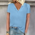 thumbnail image 2 of FAIWAD Womens Summer Tops Short Sleeve V Neck Pullover Shirts Loose Casual Solid Color Basic Tops, 2 of 3