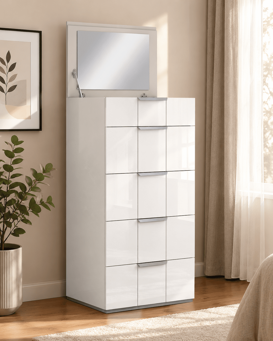 K-LIVING HARVEY 5 PIECE QUEEN BEDROOM SET IN WHITE & FLANNEL GREY