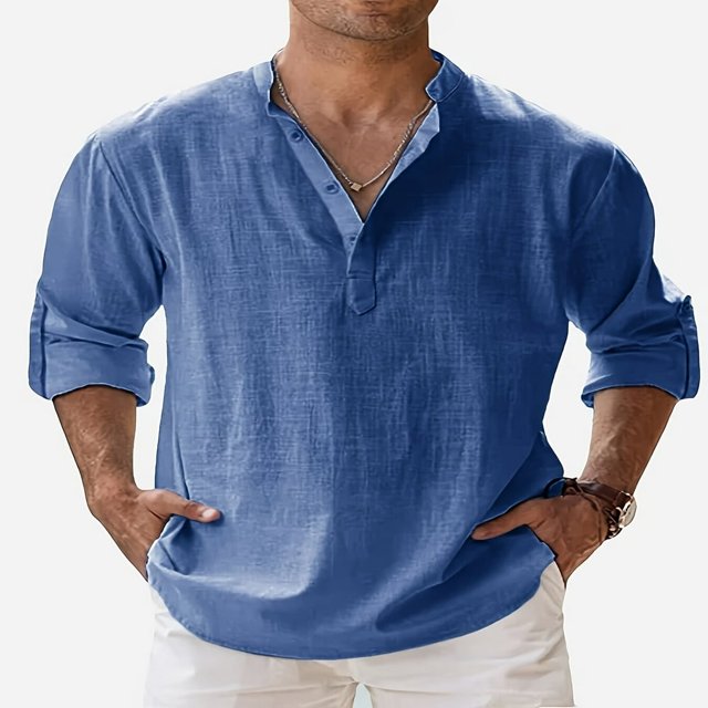 Chemise de Plage à Manches Courtes en Lin Décontracté pour Hommes