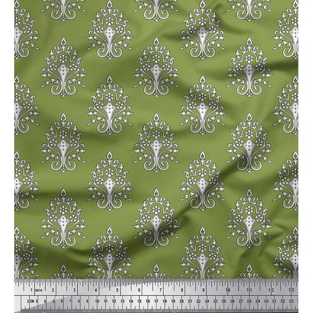 Soimoi Poly Georgette Fabric Leaves,Floral & Paisley Block Print Fabric by The Yard 52 Inch Wide