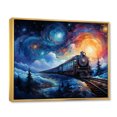 thumbnail image 2 of Designart Train framed wall Art, modern Train Rails By Vincent , Train Large framed wall art decor, Blue Modern Gold framed wall art, 32x24 inches Gold Frame, 2 of 5