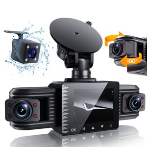 Iiwey T1-pro Dash Cam Intérieur avant et arrière 3 Chaîne 1080P, Appareil photo à objectif réglable pour voitures avec 8 IR Lampes vision nocturne, trois voies triple voiture Camer