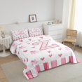 thumbnail image 3 of Erosebridal Princess Bow Bedding Full Comforter Set, Initial Z Letter Down Comforter, Pink Heart Decor, Reversible 3 Pieces, 3 of 8
