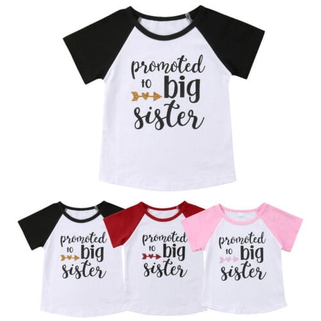 T-shirt pour Filles - Promue Grande Sœur - Hauts à Manches Courtes en Coton