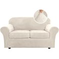 thumbnail image 1 of Modern Velvet Plush 4 Piece High Stretch Sofa Slipcover Furniture Protector Form Fit Luxury Thick Sofa Cover, Machine Washable, 1 of 7