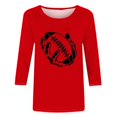 thumbnail image 4 of QATAINLAV T-Shirts Graphiques de Rugby pour Femmes Jour de Match 2025 Été Manches 3/4 Hauts Coupe Ample Décontractés Col Rond Blouses Tenues de Vacances Prime By Hour Rouge TTTG, 4 of 5