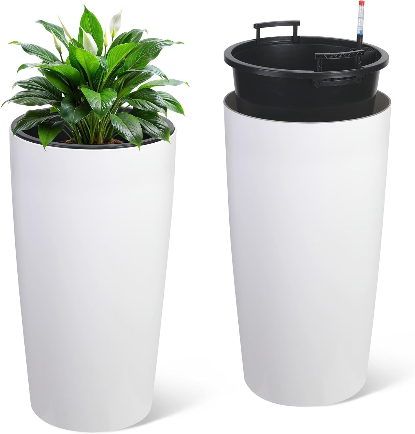 YUSAZENS 30 Inch Large White Round PP Planter Pots Multipurpose Outdoor Indoor Garden Flower Vegetable Growing Container- 1 Pair
