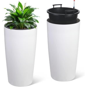 YUSAZENS 30 Inch Large White Round PP Planter Pots Multipurpose Outdoor Indoor Garden Flower Vegetable Growing Container- 1 Pair