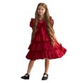 thumbnail image 4 of Penkiiy Robe de Fête d'Anniversaire Longue pour Tout-Petites Filles en Tulle Filet avec Nœud et Volants 6-7 Ans Rouge, 4 of 9