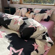 Queen Size Duvet Cover with Rose Letter Tapestries - Style Coréen, 70gsm Polyester, 4 Pieces, 1 Drap, 180x220cm, 4pcs, 12kg