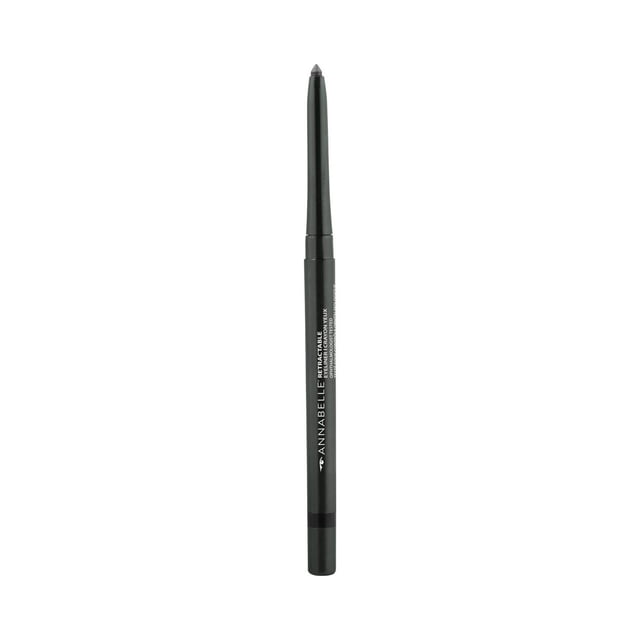 Annabelle Retractable Eyeliner jet black with a slim, retractable pencil featuring a creamy, waterproof, long-lasting formula that glides on effortlessly and includes a built-in sharpener, shown upright on a white background, suitable for precise lash line application.