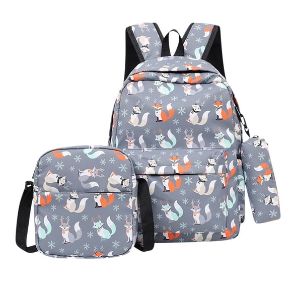 Aqestyerly Student Backpack Three-Piece Set,Printed Nylon School Bag for Boys Girls,Laptop Travel Bag with Extra Storage and Comfort HWRETIE