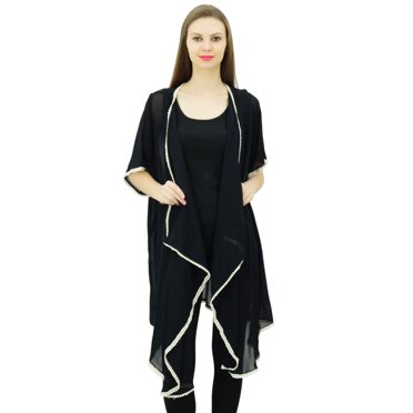 Bimba Boléro Léger en Georgette pour Femmes, Ourlet Asymétrique, Ouvert à l'Avant, Cache-Chute
