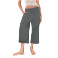thumbnail image 3 of AherBiu Womens Capris for Summer Loose Fitted Cotton Linen Lounge Pants Elastic Waist Drawstring Cropped Trousers, 3 of 4