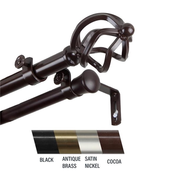 Central Design Giro 0.81 in. Double Curtain Rod, 48-84 in. - Cocoa