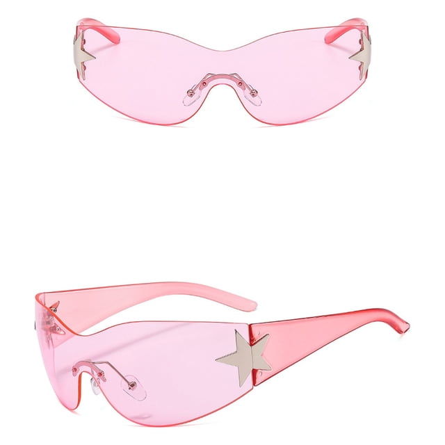 Fashion Men Women Star Wrap Around Sunglasses Cycling Rimless Futuristic Sunglasses