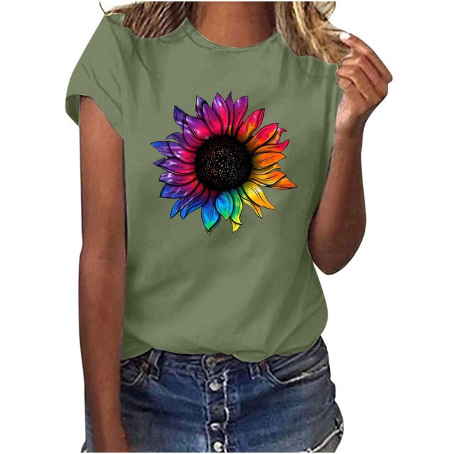 Birdeem Femmes Décontracté Été Imprimé Manches Courtes Col Rond T-Shirt Ample Blouse Hauts