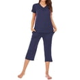 thumbnail image 2 of ziyahi Ensemble de Pyjama pour Femmes Sexy Col en V Haut Pantalon Modal, Bleu, TG, 2 of 7