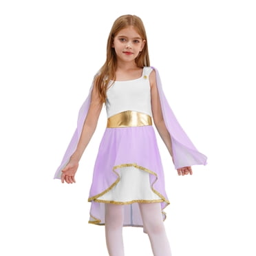iixpin Enfants Filles Costume de Toge Grecque Fluide Robe de Princesse de la Grèce Antique Déguisement d'Halloween Cosplay Lavande 6