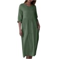 thumbnail image 1 of Mrat Robes de Soirée Formelles pour Femmes, Couleur Unie, Manches Trois-Quarts, Col Rond, Robe Décontractée Ample avec Poches, Robes Midi pour Femmes Formelles S-158 Vert P, 1 of 8
